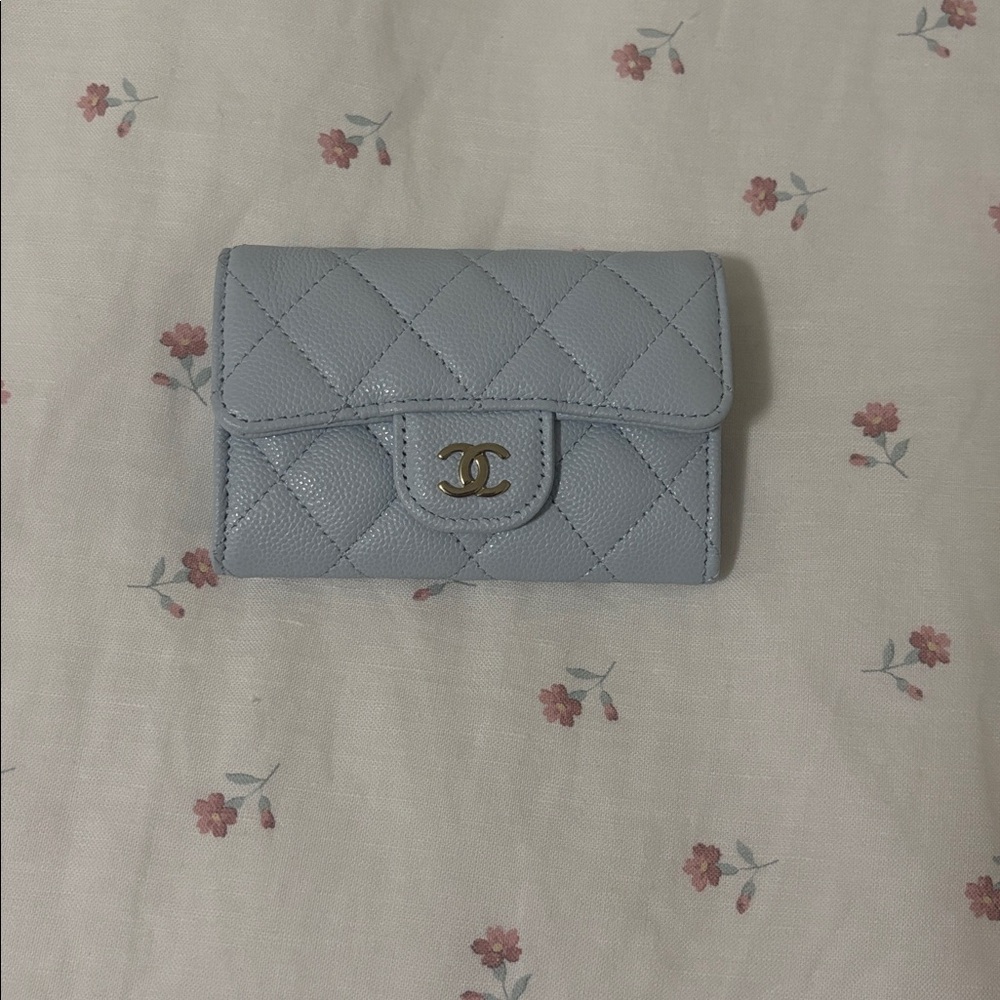 CHANEL Light Blue Quilted Wallet